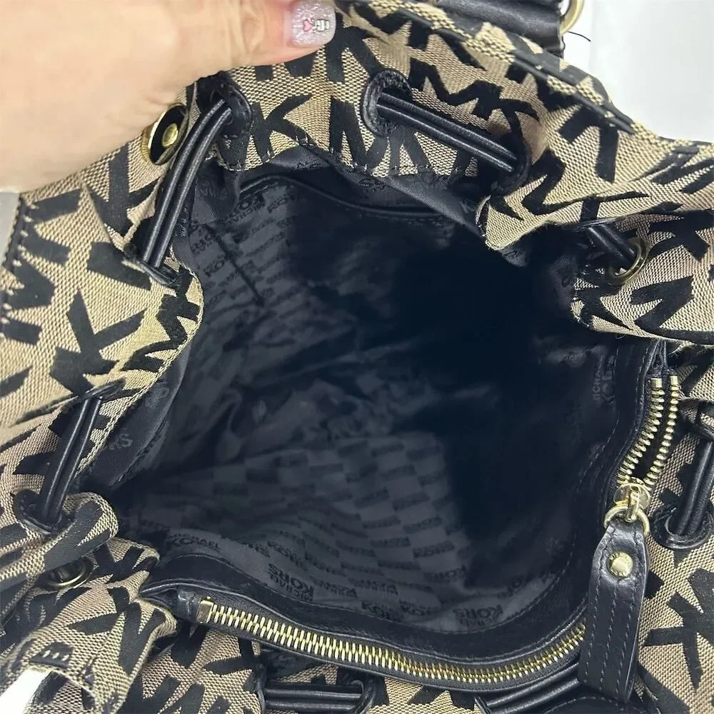 Vintage Michael Kors Monogram Tote Bag Black Beige Women's Shoulder - Picture 6 of 14